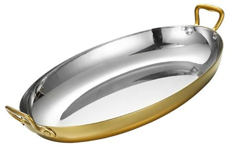 Oval Spanish Paella Pan Double Ears Stainless Steel Non Stick Griddle Pan Frying Pan Uncoated Skillet Seafood Paella Pot Hot Pot Stockpot for Home,Silver-40cm Cooker (Color : Gold, Size : 35cm (Gold 4