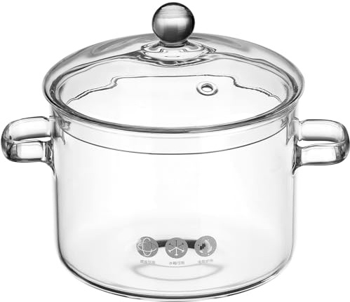 Vidrio de Borosilicato Olla Tapa y Asa 1900ml | Transparente y Resistente al Calor, Uso Multifunción para Verduras y Sopa, Hogar y Restaurante