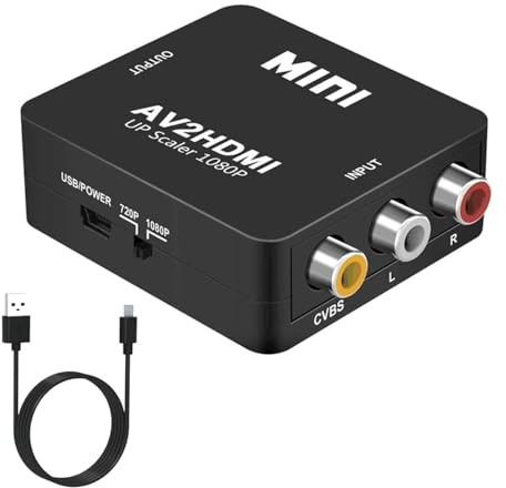 GERUI RCA to HDMI Converter,AV to HDMI Converter,1080P to HDMI CVBS AV Composite VideoAudio Adapter,for PC Laptop MiniXbox PS2 PS3 TV STB VHS VCR Camera DVD,Converter with USB Power