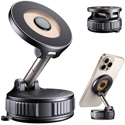 Vacuum Magnetic Phone Holder for Car for iPhone 17 Air 16 15 13 12 Pro Max | Suction Phone Mount [120+ LB Strongest Suction & 2800gf Strongest Magnetic] 360° Adjustable for magsafe Car Phone Mount