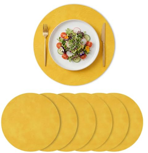 Artoid Mode Set di 6 Tovagliette Rotonde in Finta Pelle Giallo 38 x 38 cm, Antimacchia Resistenti al Calore, Decorazione per la Cucina