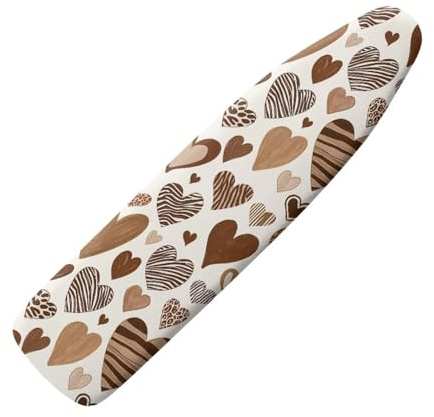 Wanyint Ironing Board Cover with Elastic Hem & Adjustable Closure Breathable Soft Polyester Spandex Iron Board Cover Home Decor, Brown Heart Zebra Leopard Print