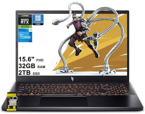 acer Nitro V 15 Ordinateur portable de jeu 15,6 FHD IPS 165 Hz Intel 8 cœurs i5-13420H 32 Go de RAM 2 To SSD GeForce RTX 5050 DLSS4 (jusqu'à 440 AI Tops) Rétroéclairé Thunderbolt Wi-Fi6 Win11Pro ICP