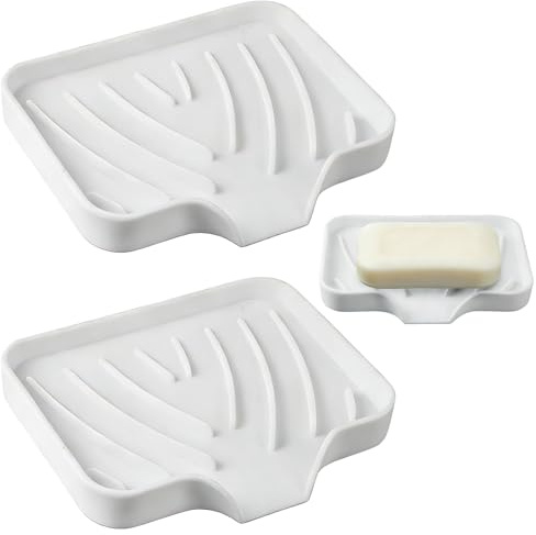 WENXINWIN 2Pcs Silicone Soap Dish, Soap Dish with Drainage,White | Anti-Slip Shower Soap Holder, Self Draining Soap Dish for Shower, Bathroom & Kitchen, Keep Soap Dry & Easy Cleaning