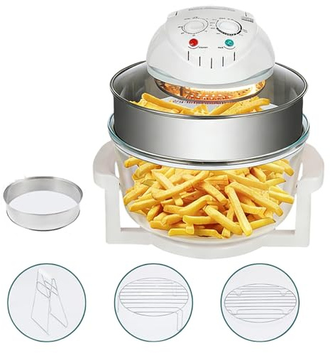 Forno convezione alogeno friggitrice vetro 17QT, friggitrice aria banco grande capacità finestra trasparente, temperatura regolabile 32°F a 482°F, timer, tostapane for polli carne