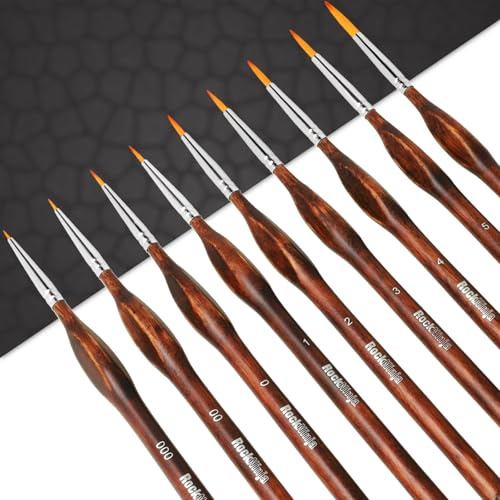 Detail Paint Brush Set, Rock Ninja 9pcs Thin Brushes for Fine Detailing & Art Painting - Acrylic,Watercolor, Oil Miniatures, Scale Models, Airplane Kits, Nail, Line Drawing (Brown)