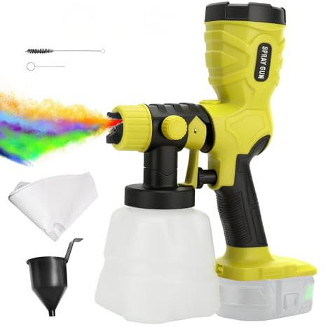 Pulvérisateur de peinture sans fil compatible avec batterie Ryobi 18 V - Pistolet à peinture électrique portatif avec 4 buses, 3 modes de pulvérisation - Conteneur de 1200 ml pour peintures murales et
