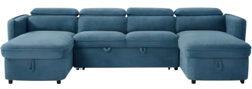 Beehive Furniture Corfu - U-Shaped Corner Sofa Bed - Blue Upholstered Large Family Couch | Setup Included | Built to Last (U-Shaped Corner Sofa Bed)