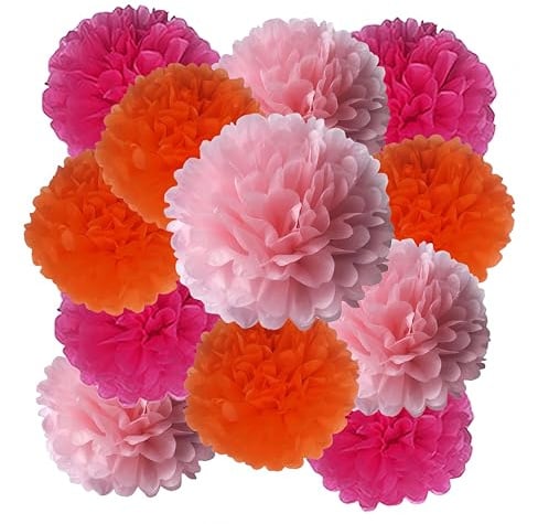 Set di 12 palline di fiori di carta, fucsia, arancione, rosa, 25 cm, 30 cm, decorazione per compleanno, matrimonio, festa in giardino, decorazione primaverile, baby shower, fai da te