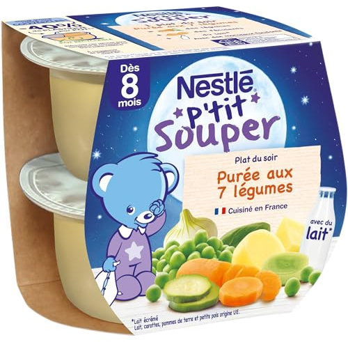 Nestlé Bébé P'tit Souper Purée du Soir aux 7 Légumes - Plat Légumes et féculents dès 8 mois - 2 x 200g