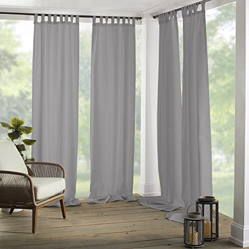 Elrene Home Fashions Matine Weatherproof Tab-Top Indoor/Outdoor Solid Color Curtain Panel for Porch, Pergola, Patio, Deck, 52”W x 95”L, Gray