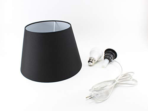 Kit Lampada Bottiglia con Paralume Nero e Portalampada Nero (M- Paralume D.25 cm - Portalampada E27)