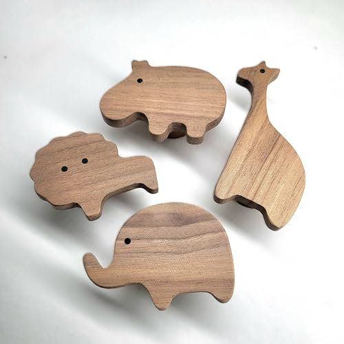 PLT Afrikanische Tiere Wandhaken aus unbehandeltem Walnussholz (Elefant Giraffe Nilpferd Löwe) Garderobe Eingangsbereich Kleiderhaken Kinderzimmer Flur Baby Geschenk