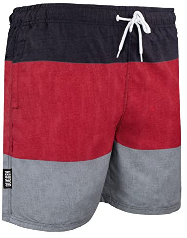 GUGGEN Mountain Badehose für Herren Schnelltrocknende Badeshorts 1604 mit Kordelzug Beachshorts Boardshorts Schwimmhose Männer mit Streifen Rot Schwarz XXXXL