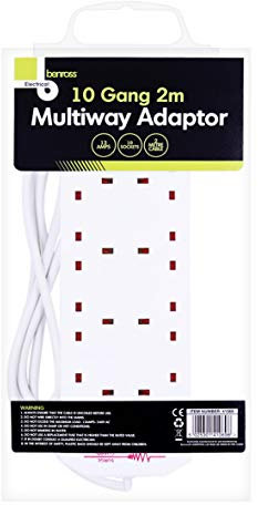 Benross 41069 10-Way Extension Cable / 2 Metre Extension Lead/Ideal for Home, Office or Garden / 10 UK Plug Sockets/Surge Protection / 240V AC, 13 Amps