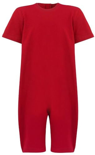 Kaycey Zip back Short Sleeve Short Leg Knee Length Jumpsuit, Adaptive Clothing for Kids with Special Needs, Soft Cotton, Red,9-10 Years