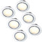 Set di 6 faretti LED Slim per mobili, cromati lucidi, 230 V, 3 W, bianco neutro 4000 K, foro: 55-60 mm. Diametro esterno: 73 mm. Profondità di incasso: 25 mm, cavo di collegamento da 15 cm.