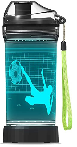 YuanDian Football Gifts for Boys, Light Up Kids Water Bottle with 3D Illusion Lamp- 14 OZ Tritan BPA Free - Cool Drinking Cups Gift for School Kids Boy Child Sport Football Lovers