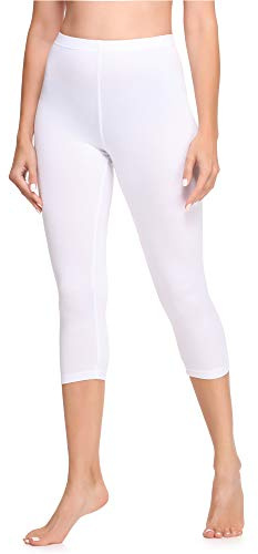Ladeheid Leggings Damen 3/4 Baumwolle bequem und atmungsaktiv Capri Leggings Damen für Sommer LA40-132 (Weiß, 3XL)