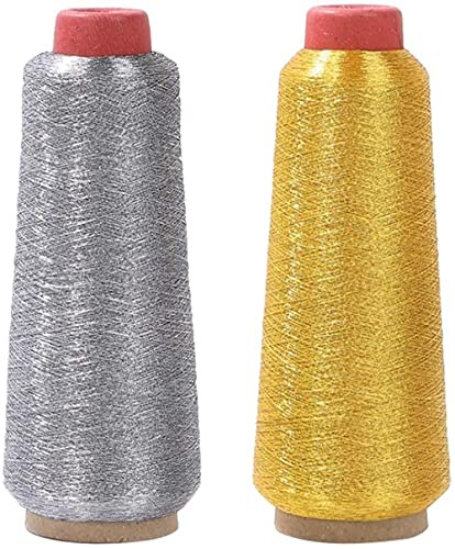 LATRAT 2 rotoli di filo da ricamo, poliestere, oro metallizzato e argento, per macchina da cucire, punto croce, ricamo, lavoro a mano