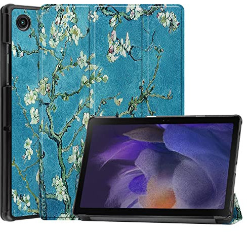 Case2go - Étui pour Tablette Compatible avec Samsung Galaxy Tab A8 10.5 (2021) - avec Fonction AutoWake - Similicuir Couverture - Fleur Blanche