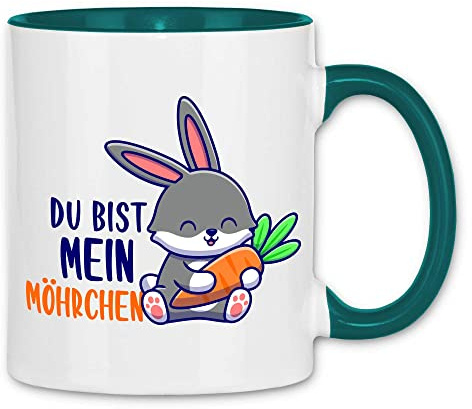 wowshirt Tasse Geschenk-Idee für Sie/Ihn Jahrestag Valentinstag Hase Du Bist Mein Möhrchen, Farbe:White - Petrol