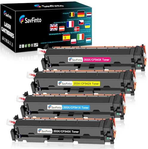 SavFinto 203X Toner Ersatz für HP CF540X CF540A 203X 203A Tonerpatronen Kompatibel mit HP Color Laserjet Pro MFP M281fdw M254nw M281fdn M281cdw M254dw M254dn M280nw M281 M254 (4 Pack)