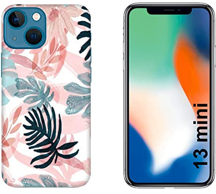 Generico Cover compatibile con Cover Apple iPhone 13 mini Foglie rosa e verdi/Gel di silicone morbido TPU
