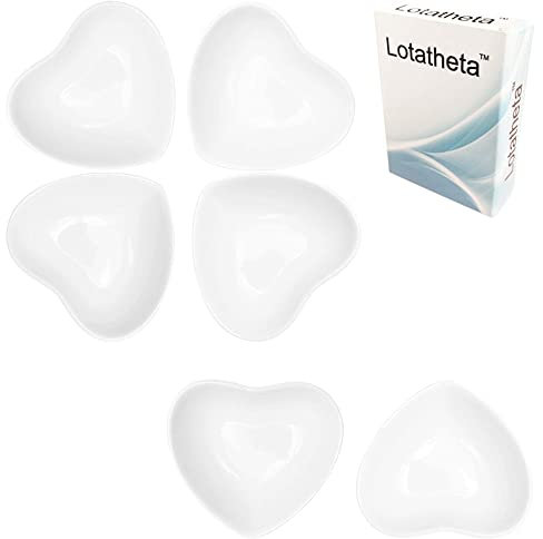 Lotatheta 6 pcs Heart Shaped Porcelain Soy Sauce Dish Ceramic Dip Dipping Bowls White for Dinner Baking BBQ and Cooking