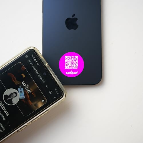 TAPiTAG Phone Tag with NFC & QR Code – NO Subscription Required - 30mm Round PVC Contactless Digital Business Card Sticker Linked to Online Profile for Networking & Business Contacts (Pink)