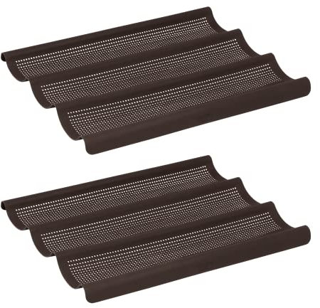 Lurch 585085 FlexiForm Baguette 2er Set / 2 Brotbackformen für je 3 Baguettes (36 cm) aus 100% BPA-freiem Platin Silikon, braun