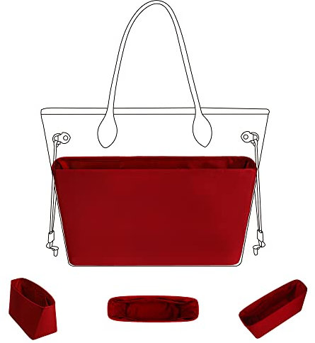 DGAZ Handtaschen Organizer Einsatz für Neverfull PM/MM/GM Taschen, Seide Tasche in Tasche Organizer, Luxus-Handtaschen & Tote Innentaschen (Rouge Casaque, GM)