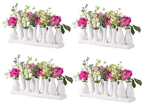 Jinfa 4 Set Handgefertigte kleine Keramik Deko Blumenvasen Set aus 10 Vasen in weiß