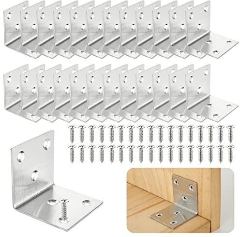 ASelected Lot de 30 Équerre d'assemblage Renforcée Inox, 50x50x50mm Aicer Plaque Equerre Inox, Equerre Metal pour Fixation de Inox pour Fixation et Réparation Meubles