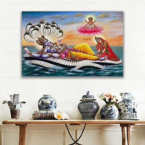 Lord Vishnu auf dem Meer Indische hinduistische Gottgöttin Poster an der Wand Bild Wohnzimmerdekoration für Schlafzimmer 27,5 x 39,4 (70 x 100 cm) Kein Rahmen