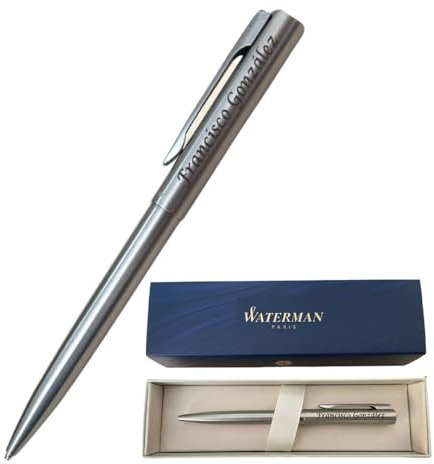 regalo grabado Waterman personalisierbarer Kugelschreiber | ununterbrochene Gravur | leiser Knopfmechanismus | Ideal für Geburtstage, Lehrer, Paten | Edelstahl