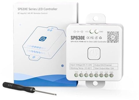 BTF-LIGHTING SP630E 12 in 1 2.4Ghz Bluetooth LED Controller Kompatibel mit WS2812B SK6812 WS2811 FCOB CCT 5050RGB/RGBW LED Streifen mit 2.4G-Touchpanel/2.4G RF Remote/APP Kontrol Musik Modus