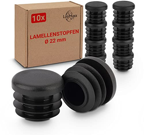 LouMaxx Lamellenstopfen rund 22 mm - Rohrabdeckung rund schwarz Stopfen für Rohr 22 mm - runde Rohrstopfen aus robustem Kunststoff - Pfostenkappen auch für perfekten Schutz als Abdeckkappe 10 Stück