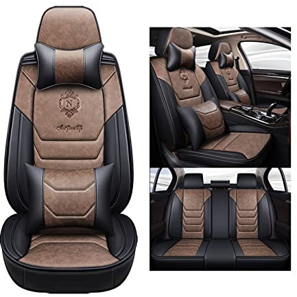 LADUMU Sitzbezüge Auto Universal Set Zubehör für Mercedes Benz W204 W211 W210 W124 W212 W202 W245 W163 Cla Gls Gla Glc Klasse A/B/C/E Autositzbezüge Wasserdichtes Leder, braun