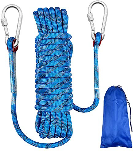 Corde Escalade, Corde Escalade 10m, Longe Escalade, Corde Nylon, 10mm Corde d'escalade, avec 2 Mousquetons Convient pour l'escalade Descente en Rappel Sport Sauvetage