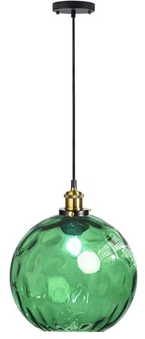 HJXDtech Lampe Suspendue Vintage Industriel avec Globe en Verre Artistique de 20cm, Finition Bronze Antique E27,Suspension Luminaire Rétro Loft pour Salle à Manger, Chambre et Salon (Vert)