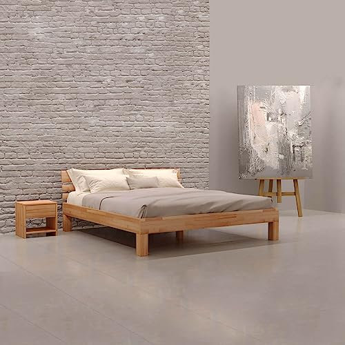KROKWOOD Julia Solid Wood Bed - Durable FSC Certified Beech Wooden Bed Frame with Sturdy Headboard - Assembling Hardware Included (Double) 135 x 190 cm