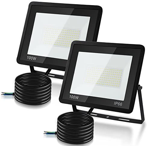 Lospitch LED Strahler, 2x100W Scheinwerfer Superhell 8500LM 3000K Warmweiß Außenleuchte, Flutlicht IP66 Wasserdicht Außenstrahler für Garten, Auffahrt (Kein Stecker)