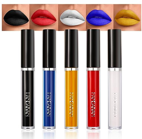 Matte Lip Liner & Lip Gloss Kit Weiß Grün Schwarz Lila Vampir-Lippenstift Antihaft-Becher, nicht verblassender flüssiger Lippenstift, langlebig für Halloween (Set 02)