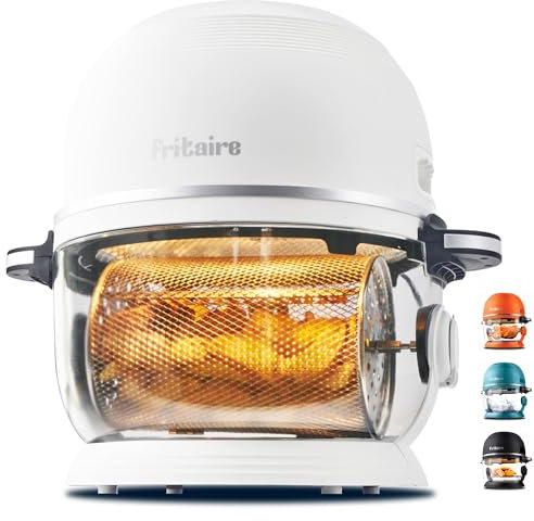 Fritaire - White Air Fryer, Non-Toxic for 3-5 people with 360 Visibility, Easy Self-Cleaning, Teflon & BPA-Free, Vortex for Even Cooking, Rotisserie, Roast, Bake, Dehydrate.