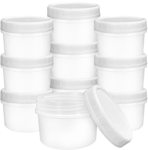 ISUSSER 10 Pack 4oz Reusable Small Plastic Containers with Screw Lids, Small Food Storage Freezer Containers, Stackable Food Storage Jars, Sauce Condiment Jars Lunch Box Accessories