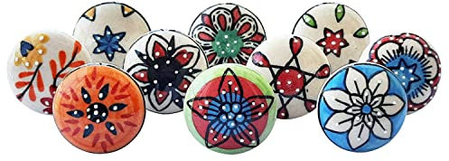 Royal Kraft Sknob011_20 10 Designs x 2 = 20 Knobs Vintage Style Hand Painted Ceramic Knobs for Kitchen Cupboard Door Drawer Wardrobe (Multi-Colour)