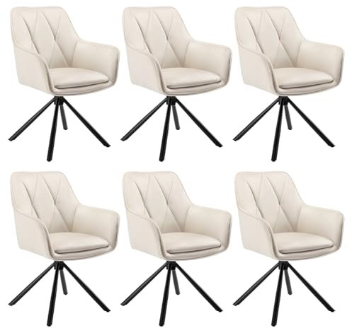 Lestarain Esszimmerstühle drehbar 6er Set, für Schlafzimmer Küche Wohnzimmer, Küchenstühle gepolstert mit Armlehnen Rückenlehne, Metallbeinen, Samt, Beige