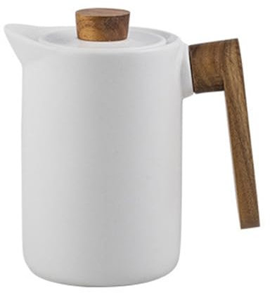 Soulnioi Keramik-Teekanne, mit Deckel aus Akazienholz, Porzellan-Kaffeekanne, Tassen, Keramik-Teekanne mit Holzgriff, für Zuhause und Büro, 1100 ml, Weiß