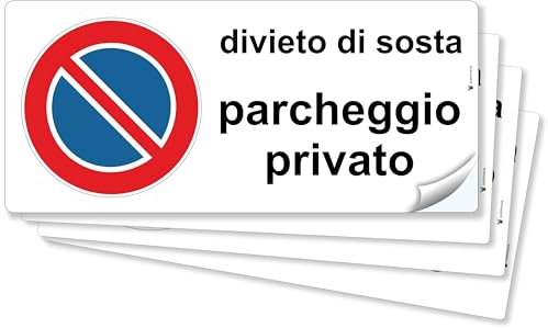 pubblimania 4 Etichette Adesive Parcheggio Privato Divieto di sosta flessibili e impermeabili, Resistenti all' Esterno Cm 29x13 (Parcheggio Privato)